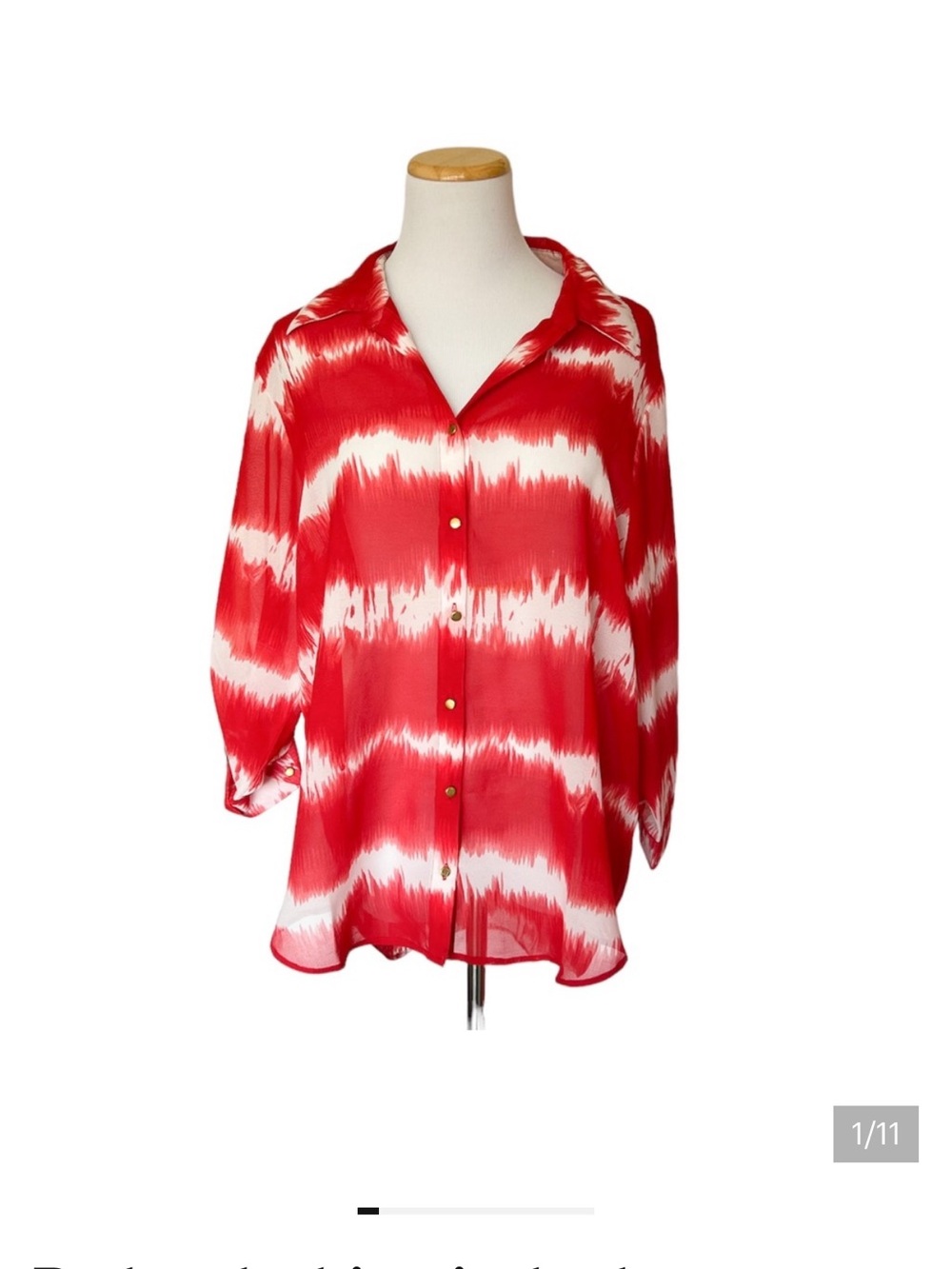 RED AND WHTE TIE-DYE BUTTON UP BLOUSE